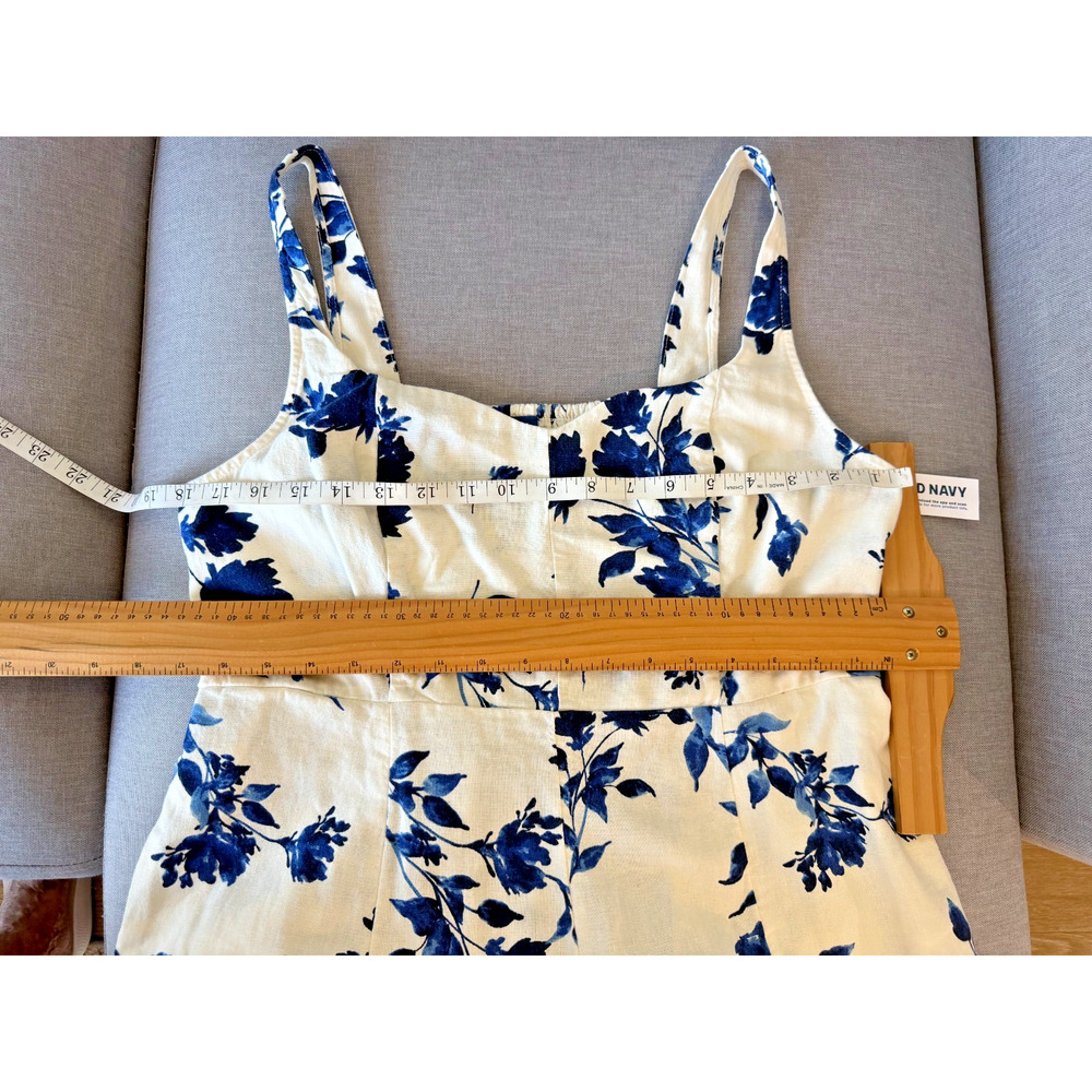 NWT Old Navy linen blend floral smocking romantic blue fit & flare midi dress-L - Picture 6 of 12